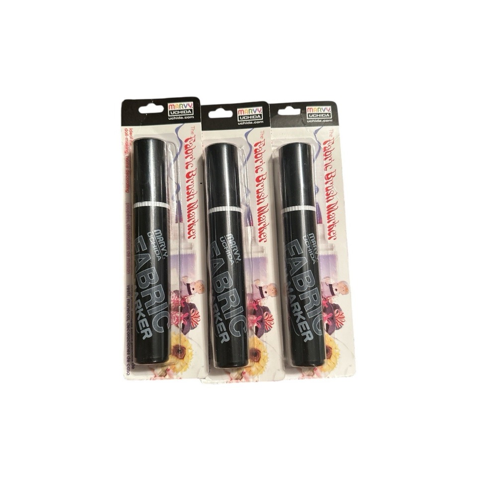 Uchida - Fabric Brush Marker  Black Art‎ Pens Set Of 3 New Sealed Japan